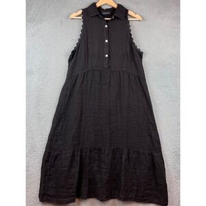 Francesca Bettini Black Sleeveless Lace Trim Midi Dress Made in Italy Size M